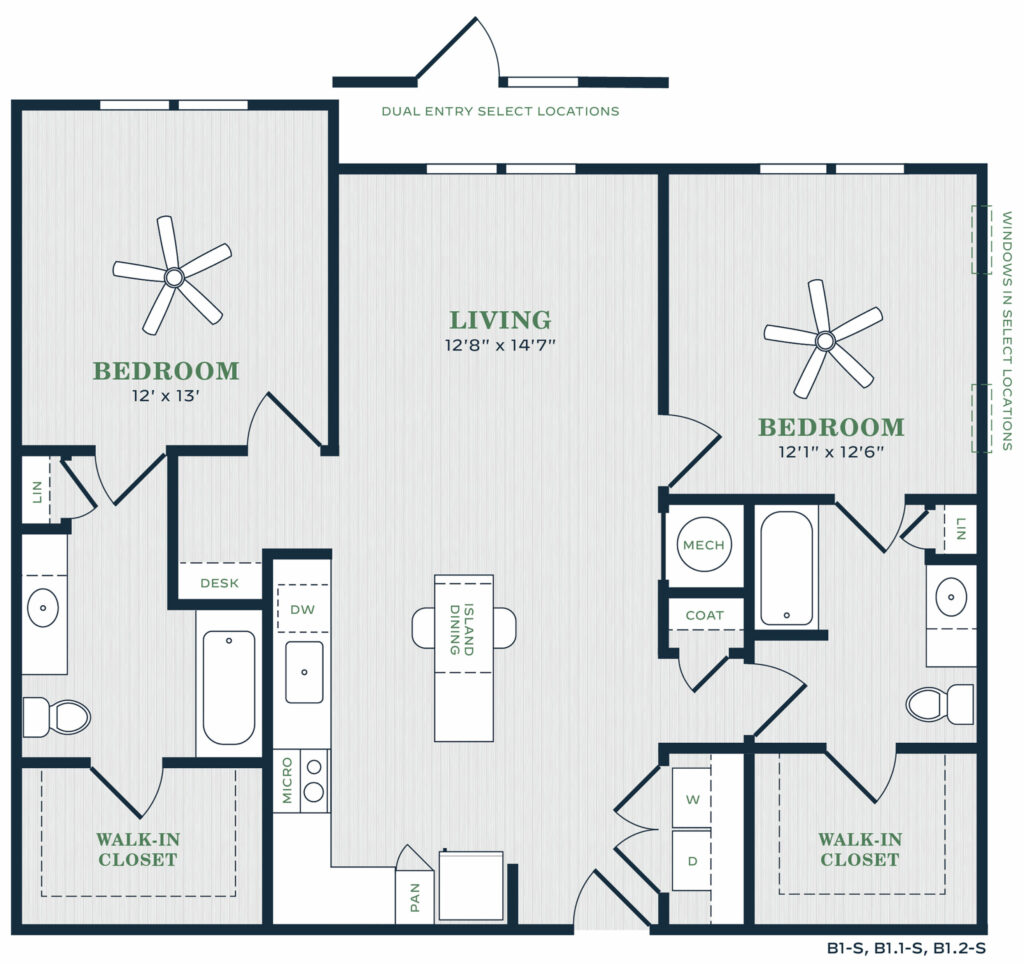 Make Your Escape into Bliss - B1 Two-Bed/Two-Bath Luxury Apartment Floor Plan