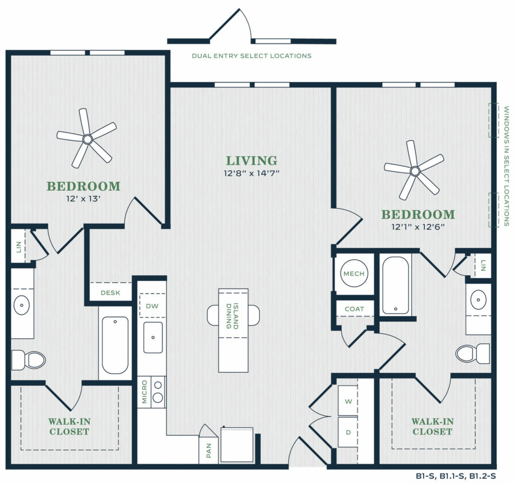 Upgrade Your Expectations of Home in Charlotte - B1 Two-Bedroom Luxury Apartment Floor Plan