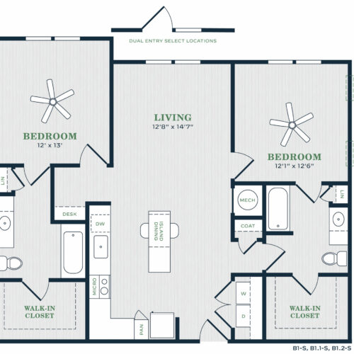 Spacious Living in Every Corner - B1 two-bedroom and two-bathroom luxury floor plan