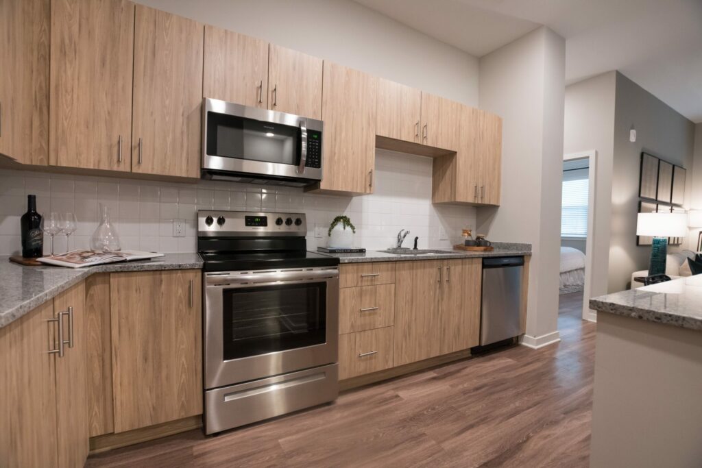 Luxury and Easy Living in Mind - Kitchen interior with stainless steel appliances and pantries